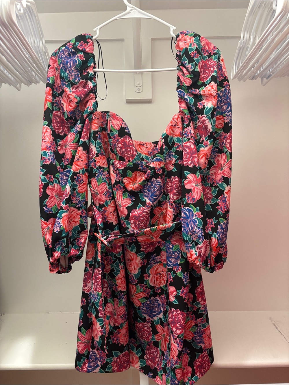 Zara Black Mini Dress with Pink and Purple Floral Print